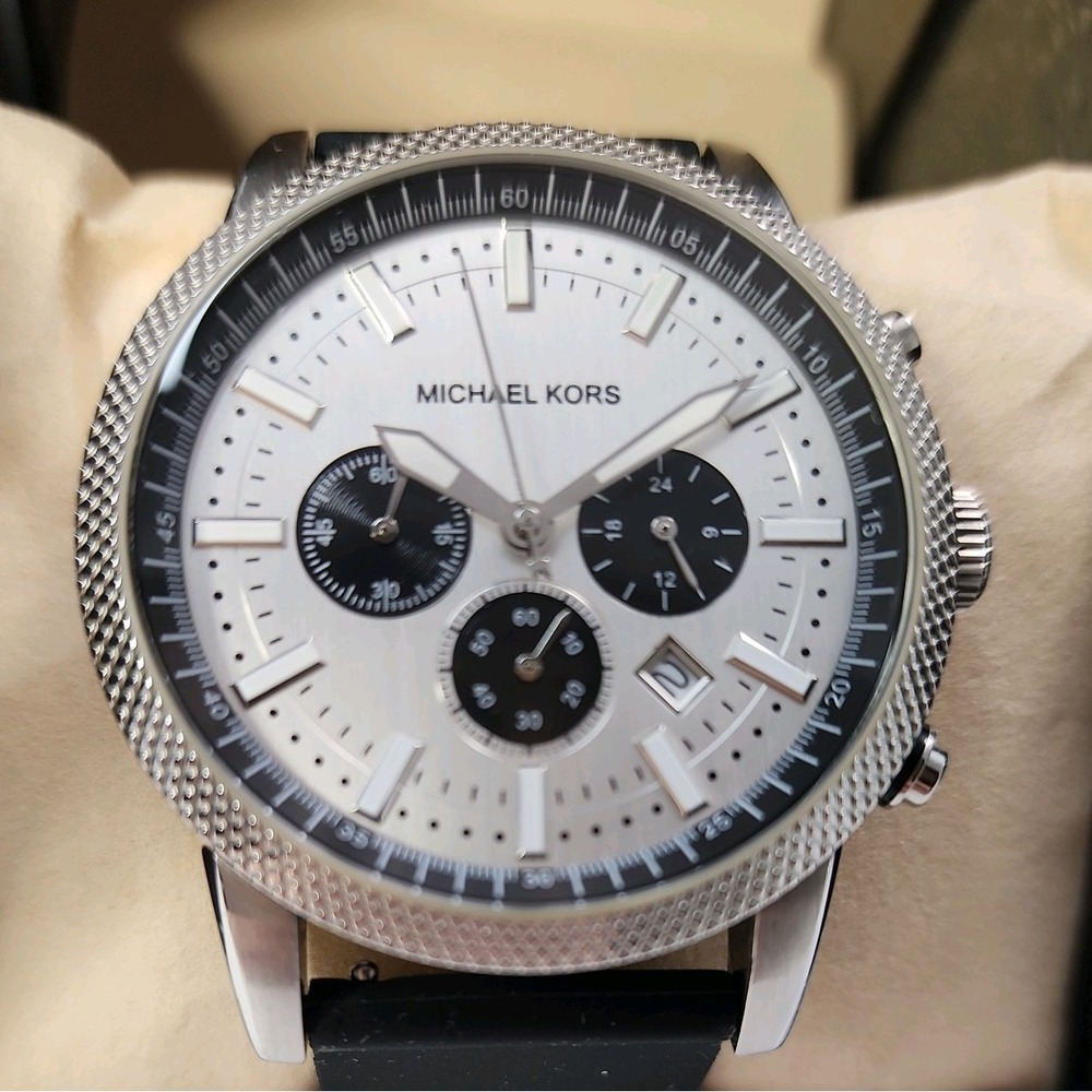 Michael Kors Scout MK8055 Black Strap Mens Chronograph Watch NEW